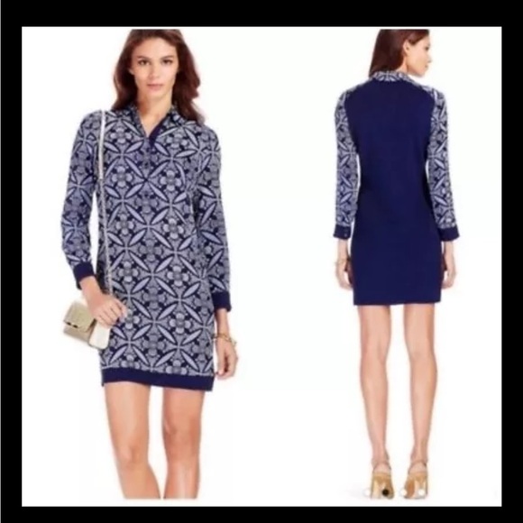 Diane Von Furstenberg Sorrel Silk Knit Dress Medium Blue Floral - Picture 1 of 10